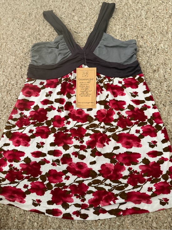 Cinnamon Girl Other - Girls Floral Tank Dress with Pink Floral Print and Gray Bodice